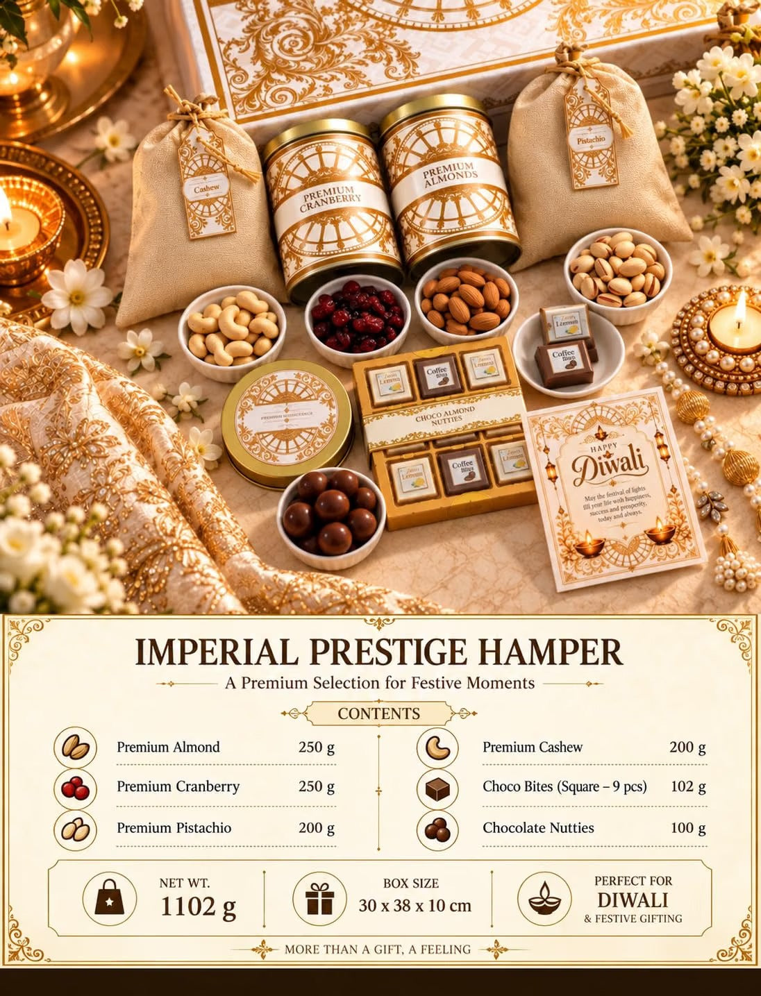 NutriSnacksBox Imperial Prestige Diwali Gift Hamper with 13 Gift Items